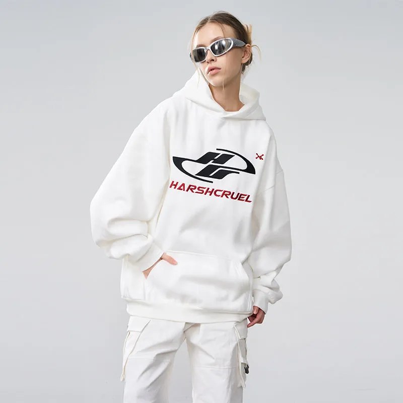 Dynamic Embroidered Logo Loose Hoodie