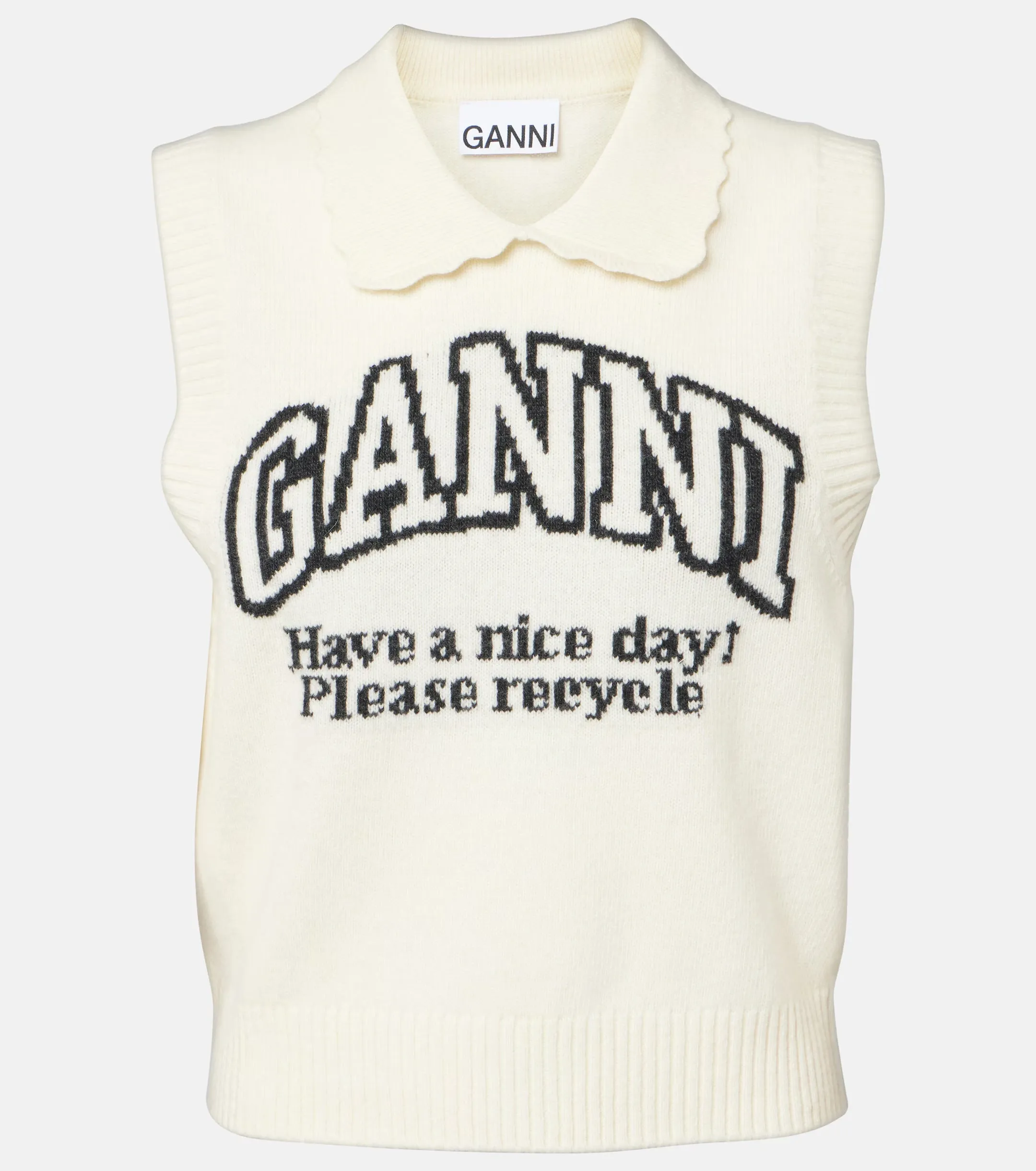 Egret Wool Sweater Vest - GANNI