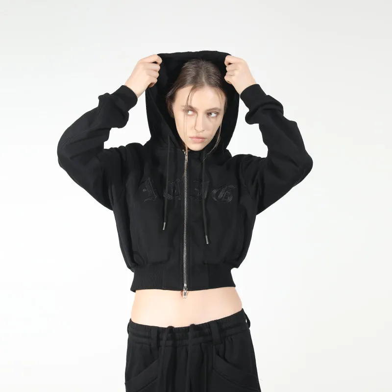 Embroidered Gothic Logo Cropped Hoodie