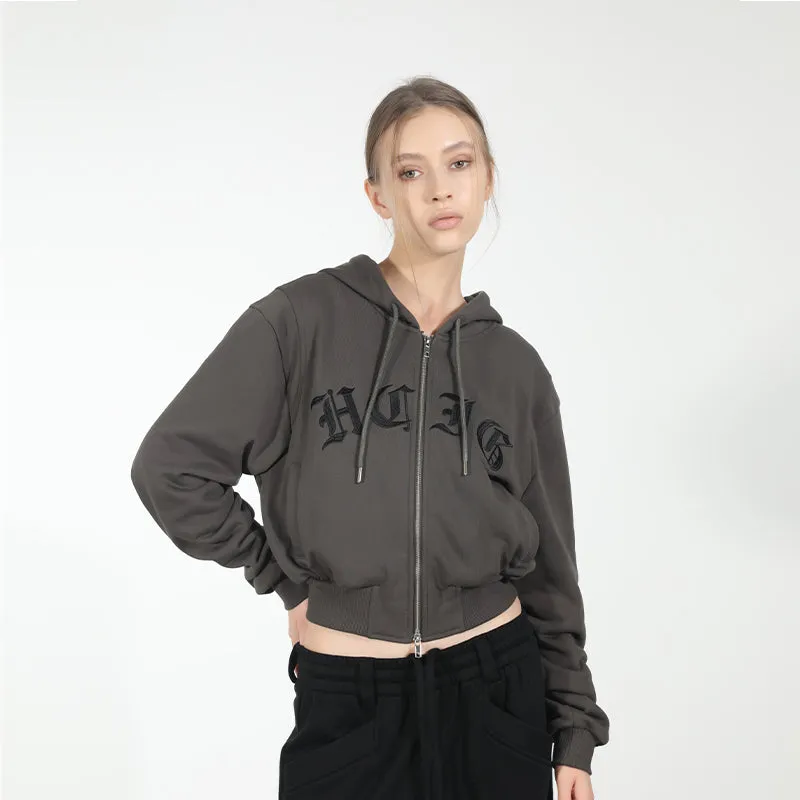 Embroidered Gothic Logo Cropped Hoodie