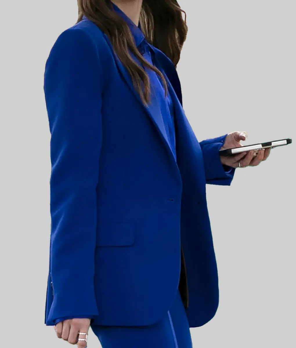 Emily in Paris Lily Collins (Emily Cooper) Blue Suit | The Leather City