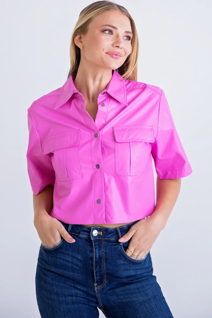 Faux Leather Camp Shirt