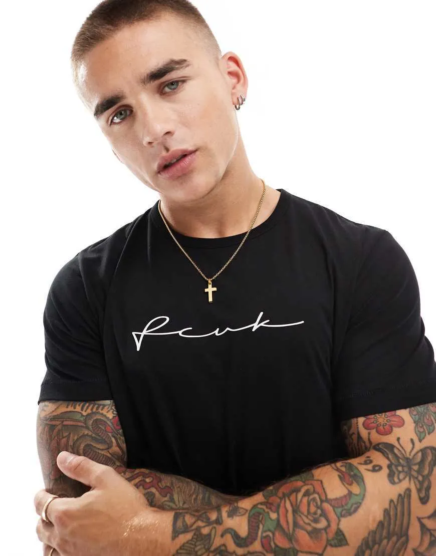 French Connection Mens French Connection chest script logo t-shirt in black