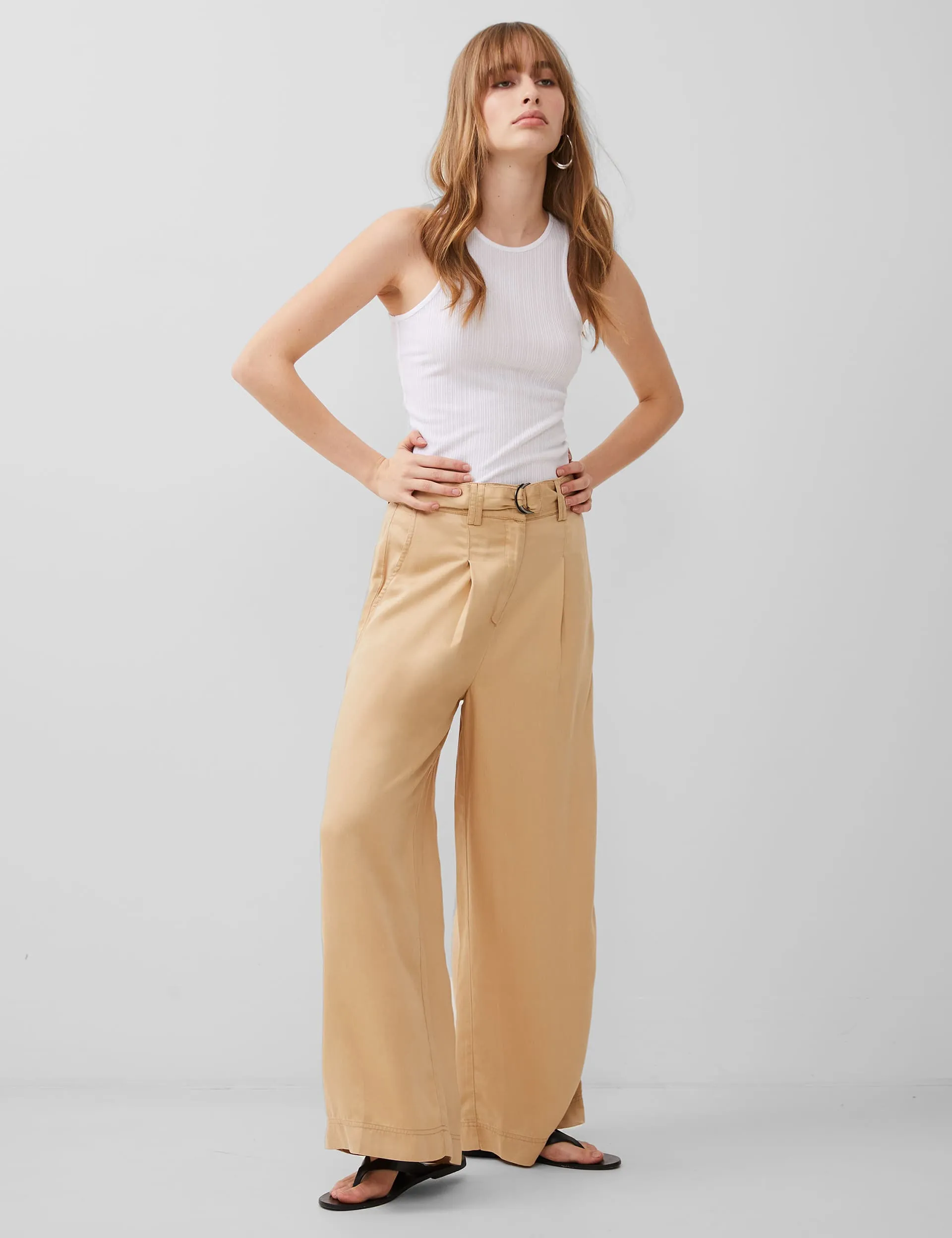 French Connection Women's Pure lyocell™ Belted Wide Leg Trousers - 16 - Nude, Nude