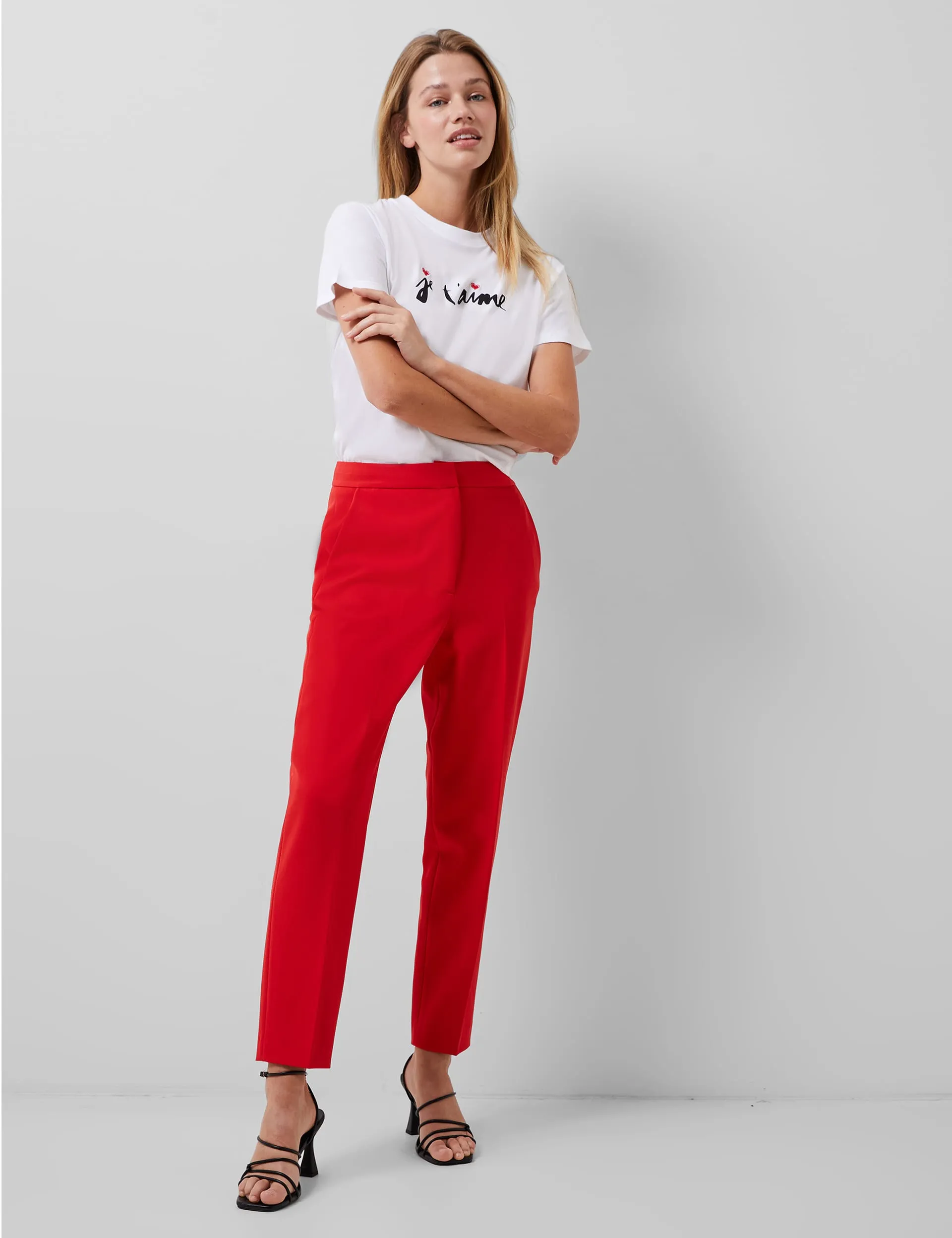 French Connection Women's Tapered Cropped Trousers - 8, Red