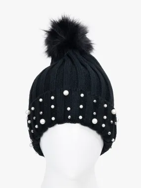 Fur Pom Pom Beanie With Beads