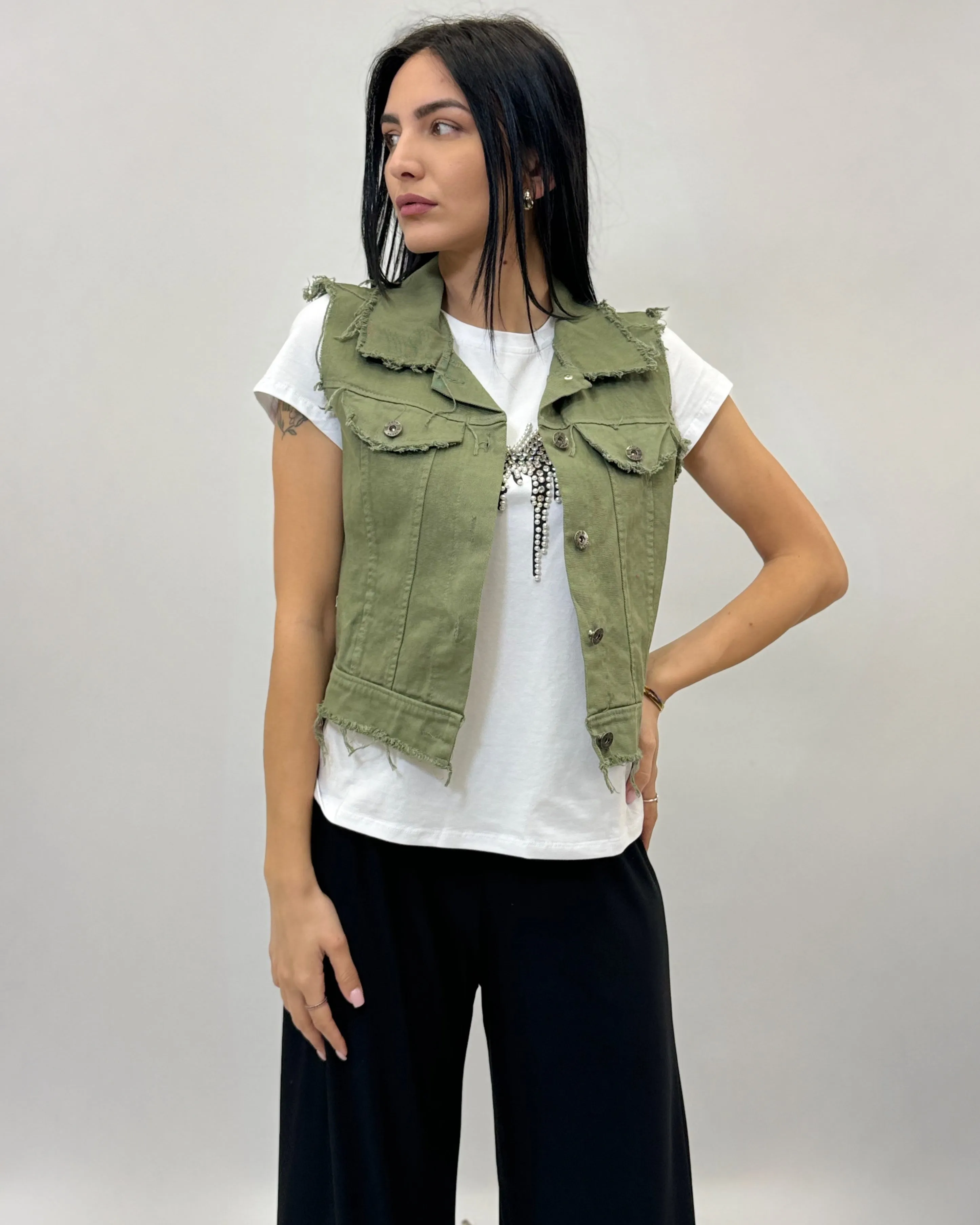 Gilet in jeans tinta unita