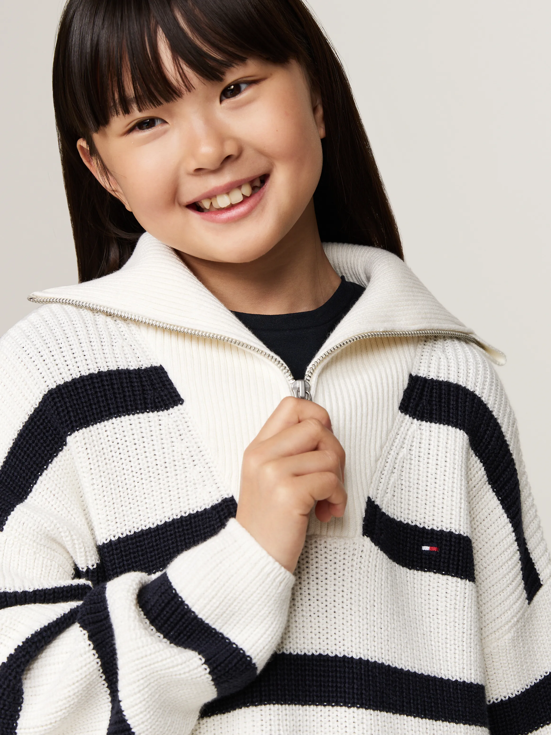 Girls 8-16 Stripe Half-Zip High Neck Boxy Jumper | Knitwear | Tommy Kids