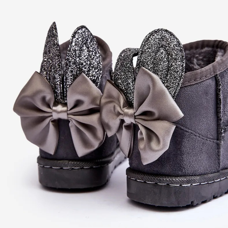 Girls' Warm Snow Boots With Gray Meriva Bows grey