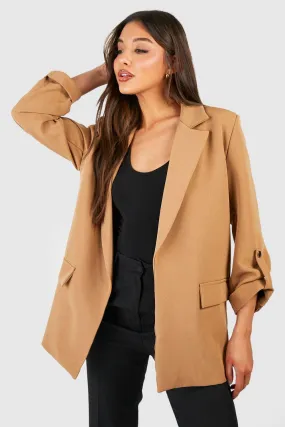 Gold Button Turn Cuff Relaxed Fit Blazer