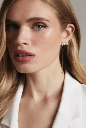 Gold Plated Km Logo Drop Earrings | Karen Millen