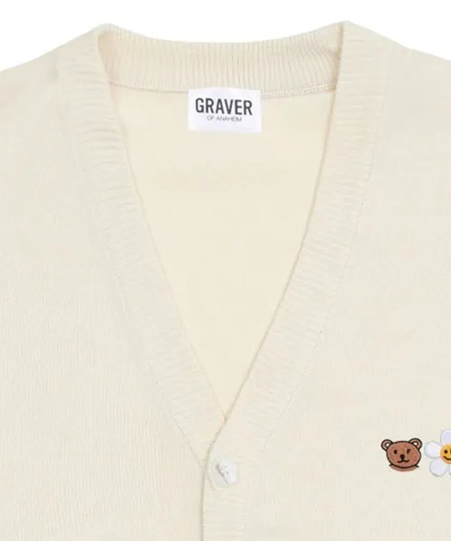 GRAVER  |[GRAVER]★SMALL FLOWER BEAR FACE EMBROIDERY KNIT CARDIGAN