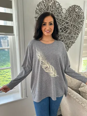 Grey Gold Feather Knit Kimmy