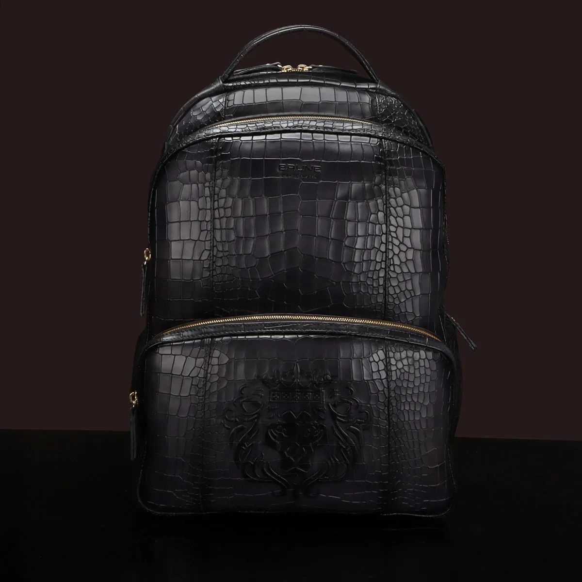 Grey Leather Backpack In Grey Croco Textured Leather