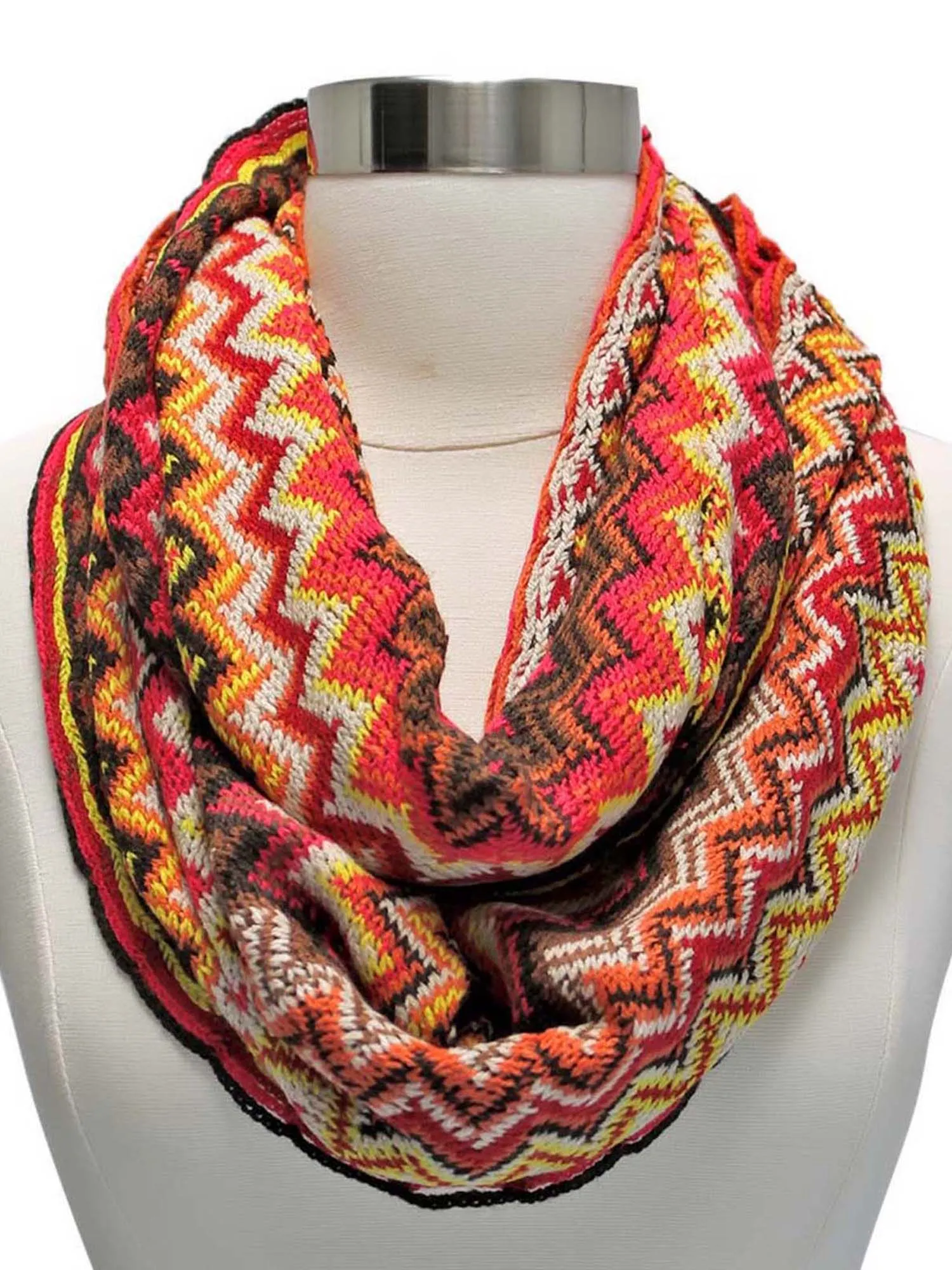 Hot Pink Multicolor Zigzag Circle Scarf