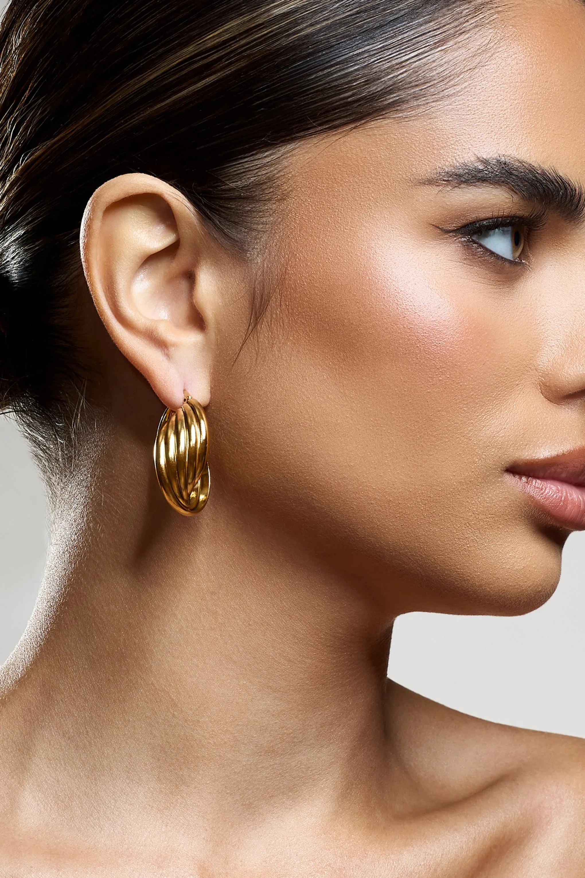 Indigo | Gold Chunky Twisted Hoop Earrings