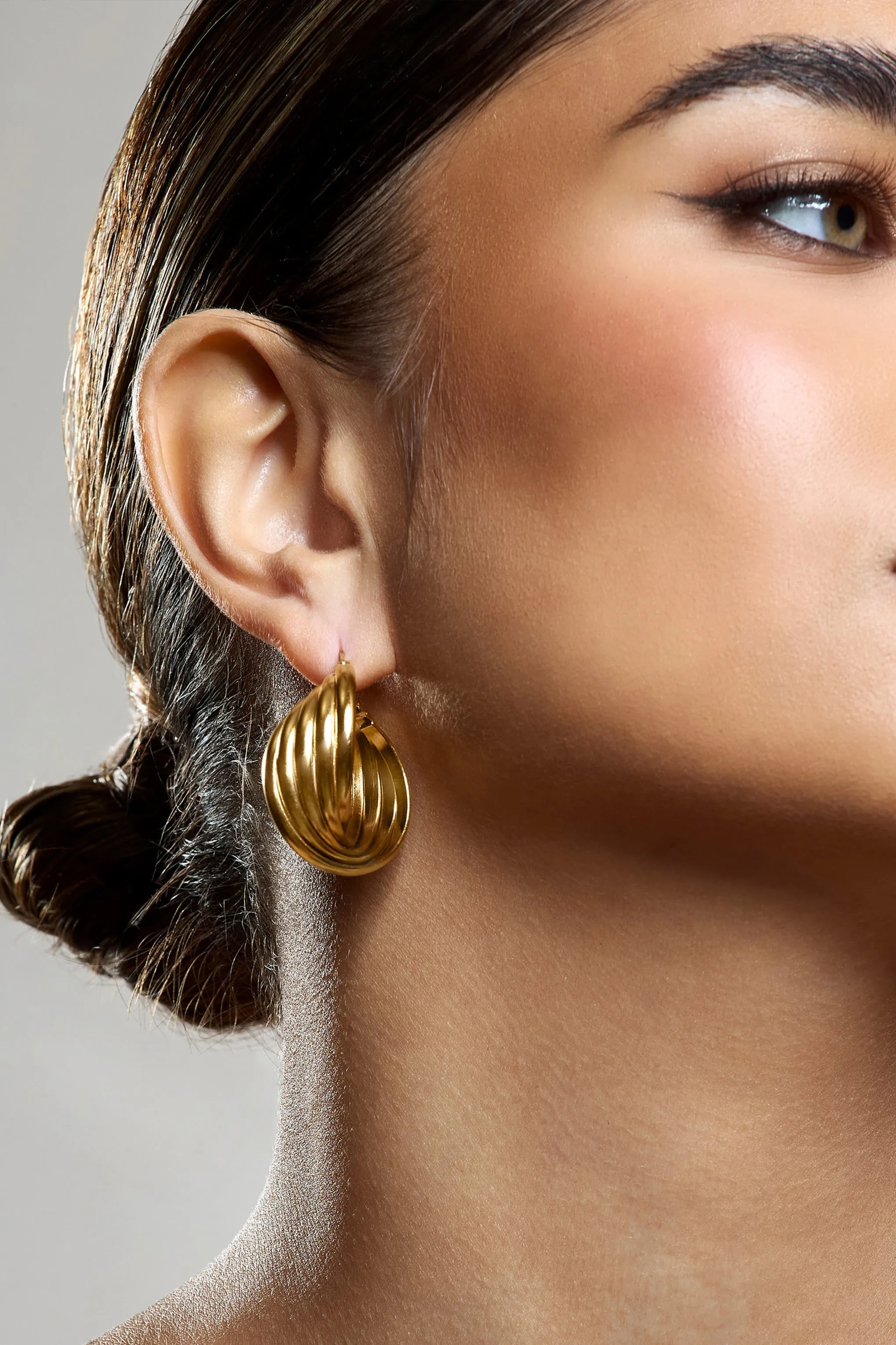 Indigo | Gold Chunky Twisted Hoop Earrings