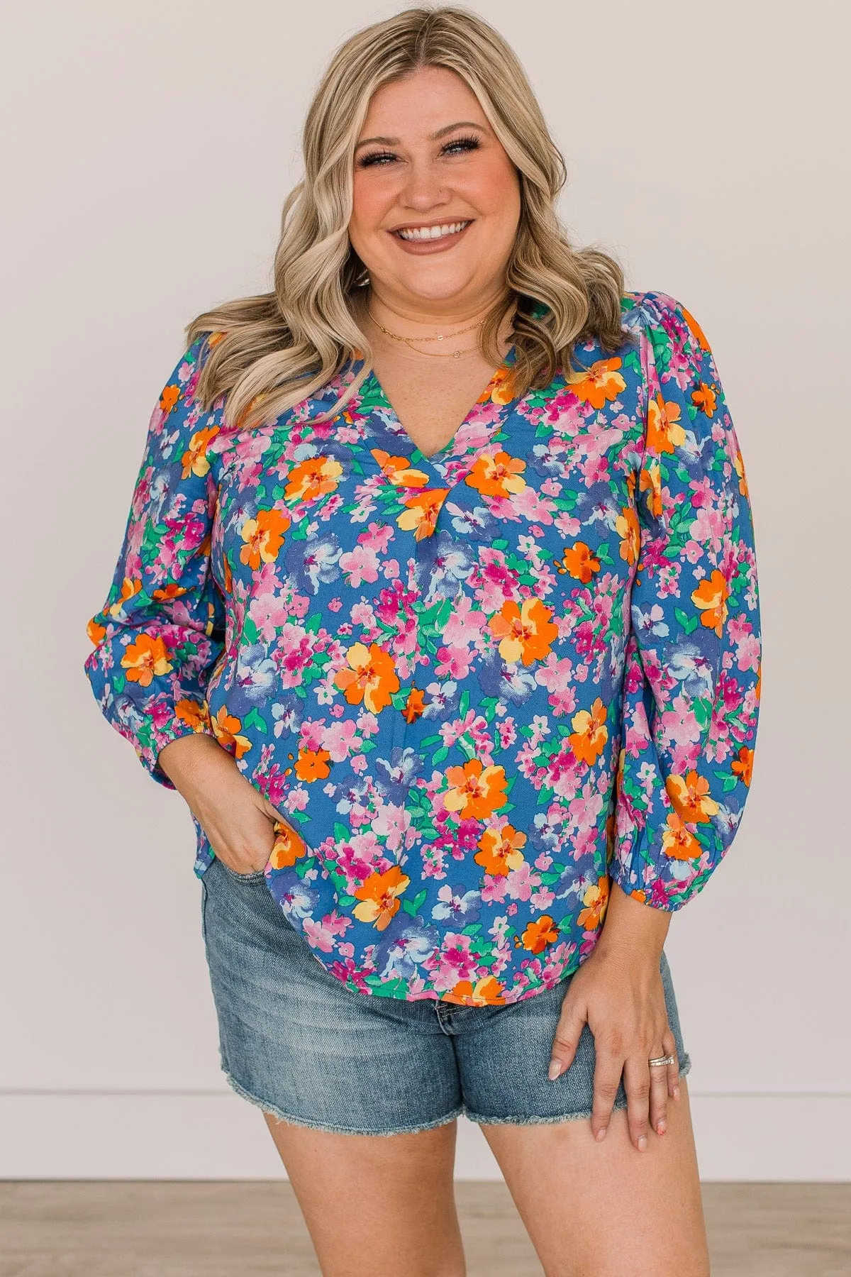 Instant Connection Floral Blouse- Royal Blue