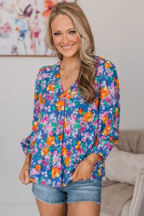 Instant Connection Floral Blouse- Royal Blue