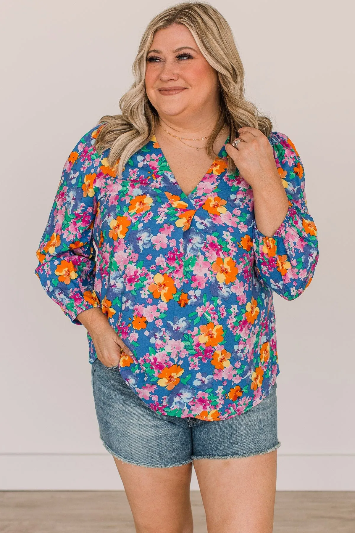 Instant Connection Floral Blouse- Royal Blue