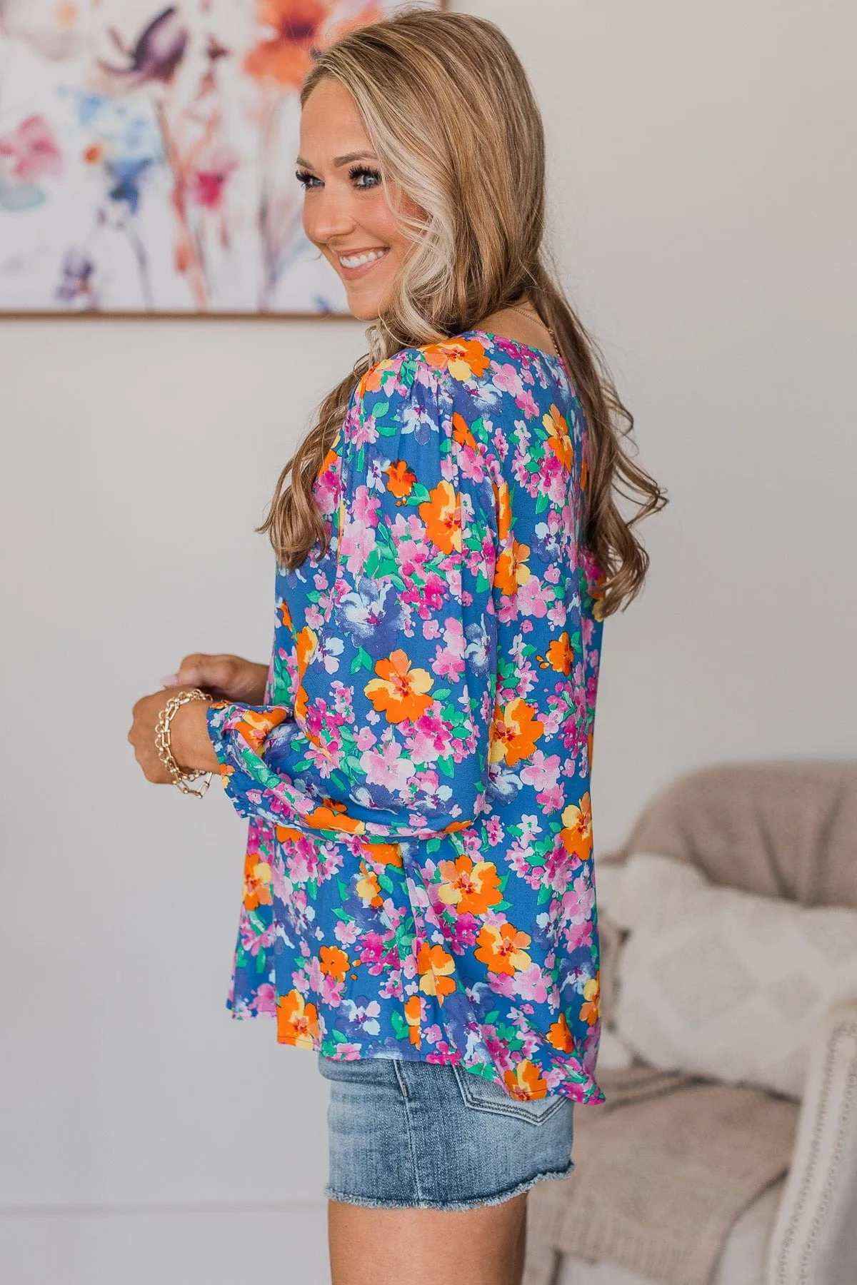 Instant Connection Floral Blouse- Royal Blue