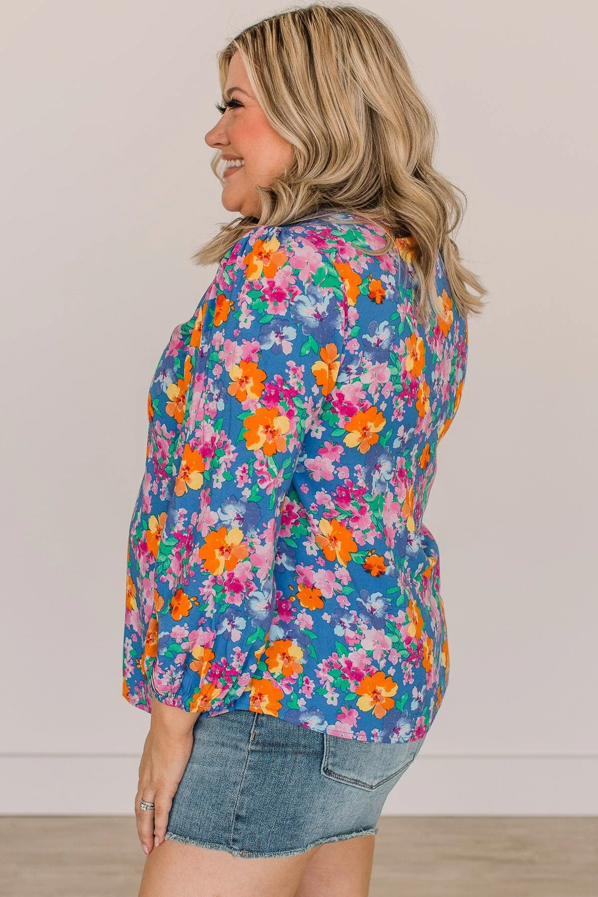 Instant Connection Floral Blouse- Royal Blue