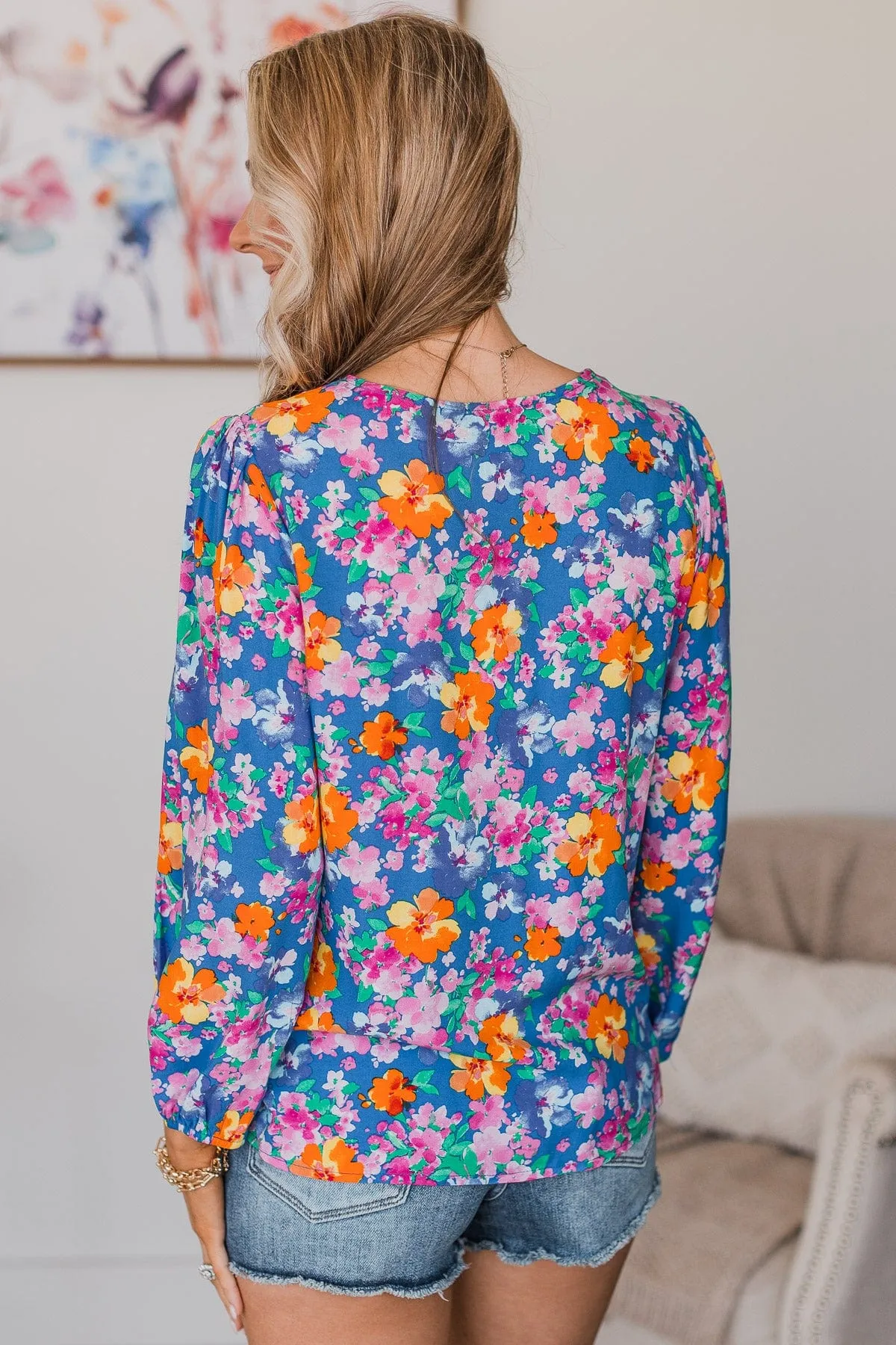 Instant Connection Floral Blouse- Royal Blue