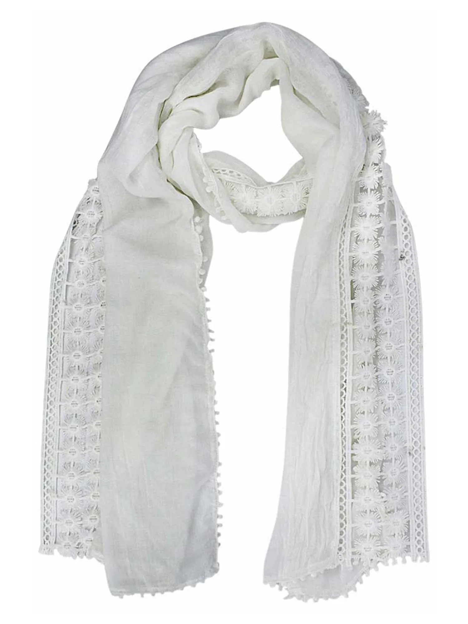 Ivory Lightweight Oblong Scarf With Crochet Lace Trim