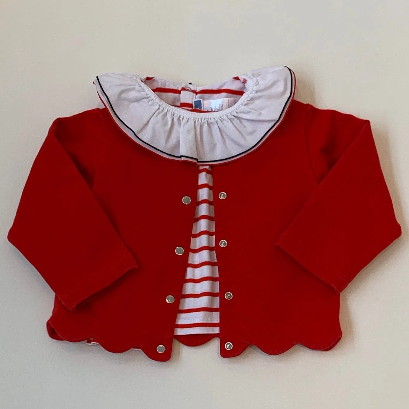 Jacadi Red Thick Cotton Cardigan With Scallop Hem: 24 Months