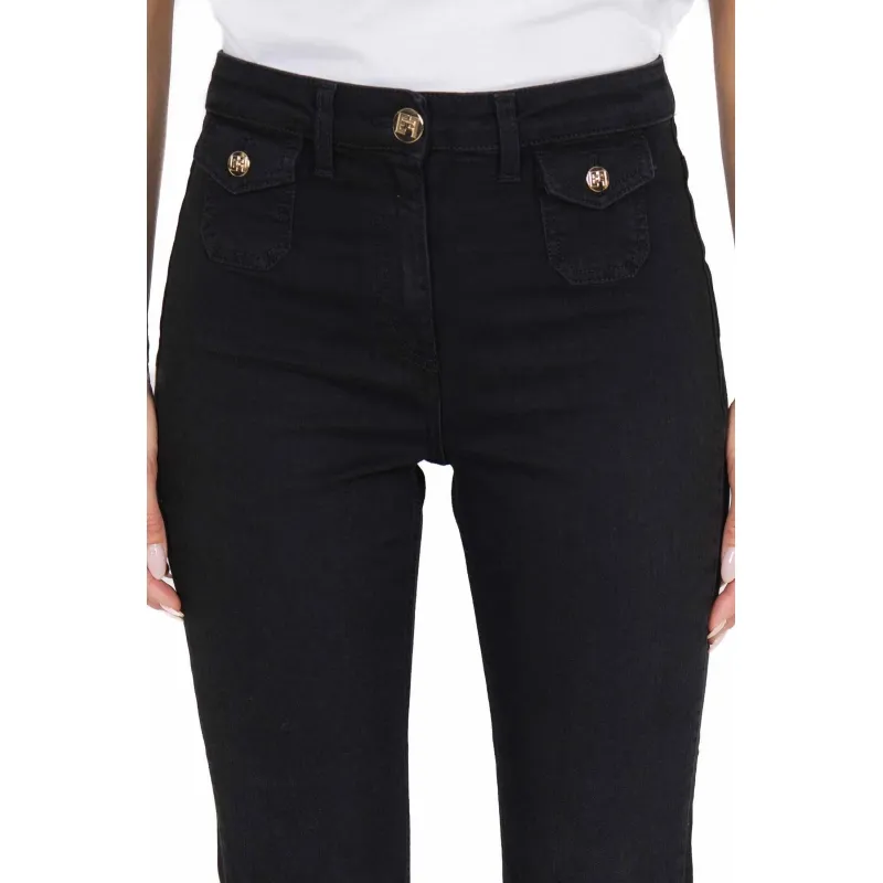 JEANS FLARE CROPPED IN DENIM, NERO