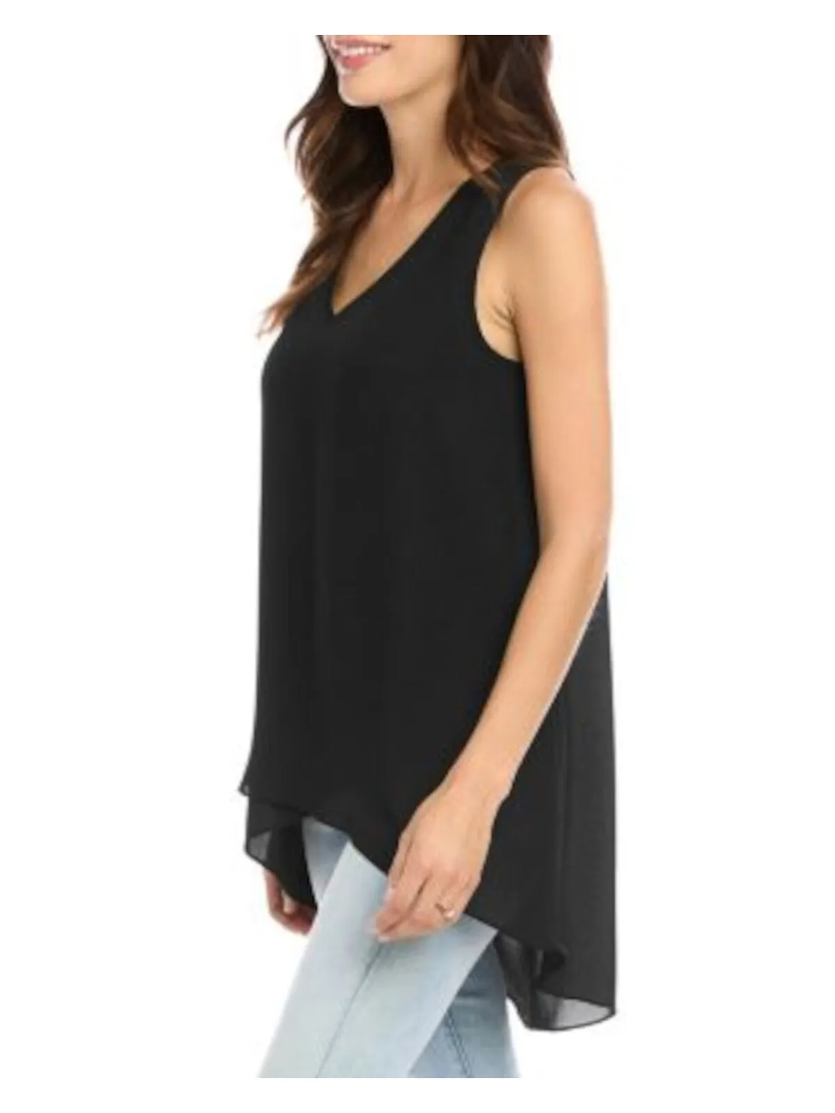 KAREN KANE Womens Black Sleeveless V Neck Top