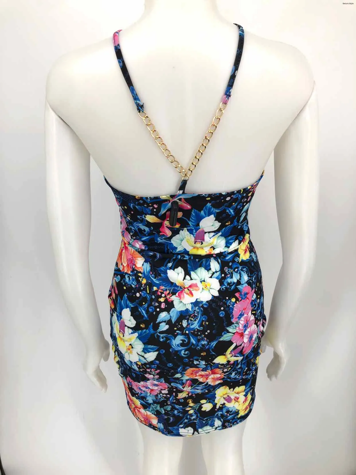 KAREN MILLEN Blue Pink Multi Floral Halter Size 6  (S) Dress