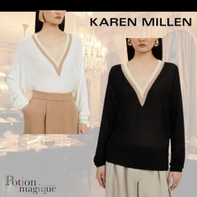 Karen Millen  |Casual Style Blended Fabrics Street Style V-Neck Plain