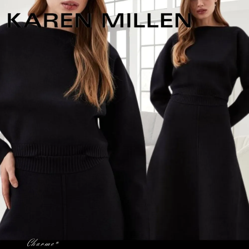 Karen Millen  |Casual Style Boat Neck Long Sleeves Plain Party Style