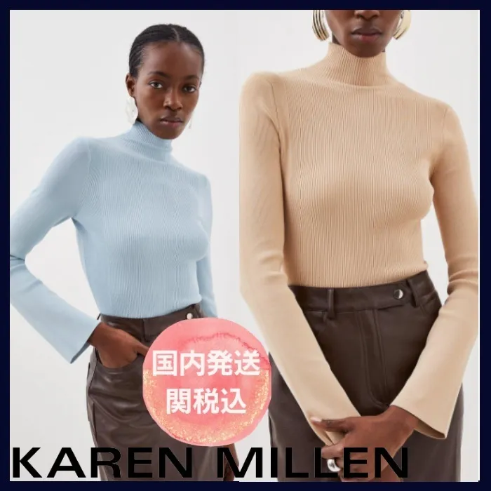 Karen Millen  |Casual Style Long Sleeves Plain High-Neck Elegant Style