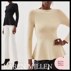 Karen Millen  |Casual Style Peplum Street Style Boat Neck Long Sleeves