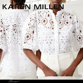 Karen Millen  |Casual Style Plain Cotton Short Sleeves Office Style