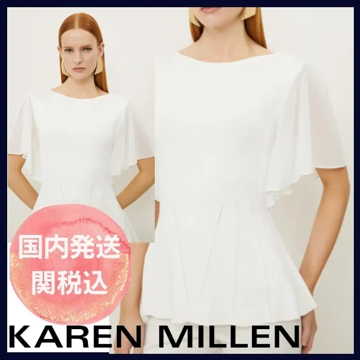 Karen Millen  |Casual Style Plain Short Sleeves Party Style Office Style