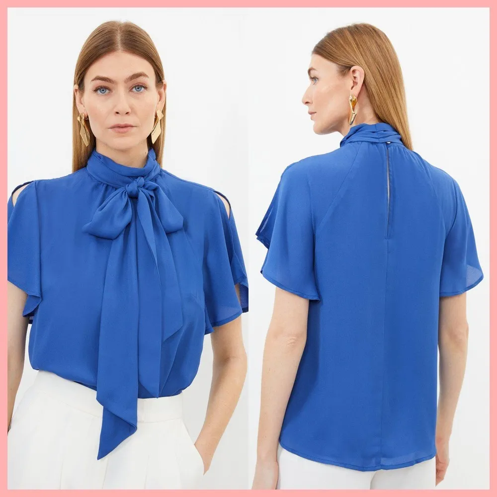 Karen Millen  |Casual Style Plain Short Sleeves Puff Sleeves