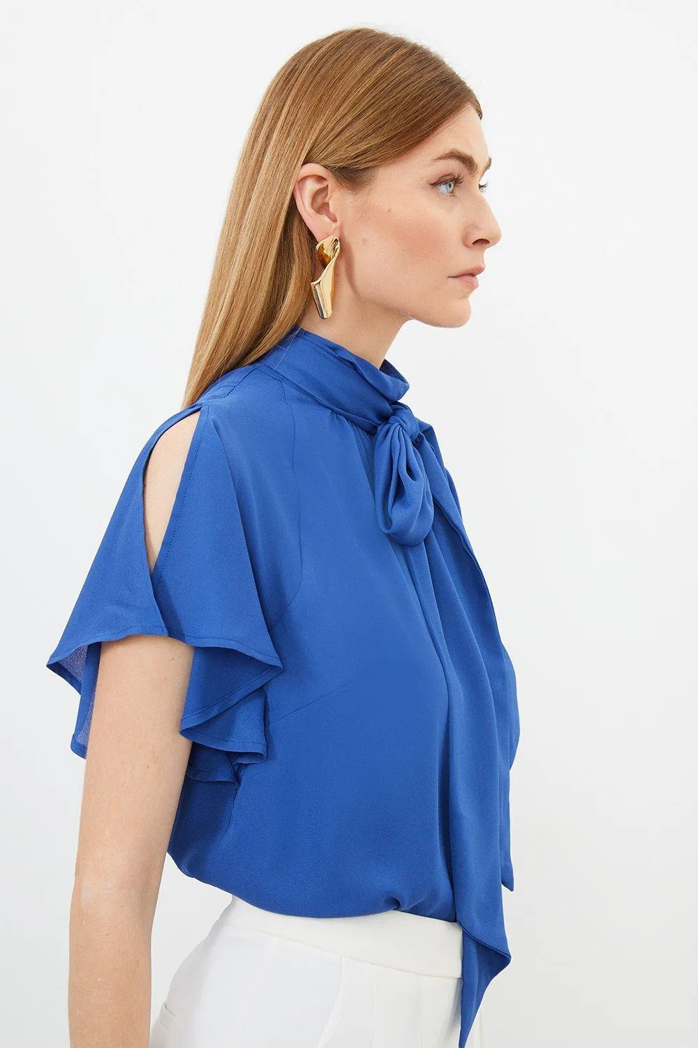 Karen Millen  |Casual Style Plain Short Sleeves Puff Sleeves