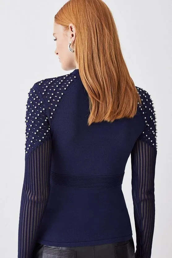 Karen Millen  |Casual Style Rib Studded Street Style Long Sleeves Plain