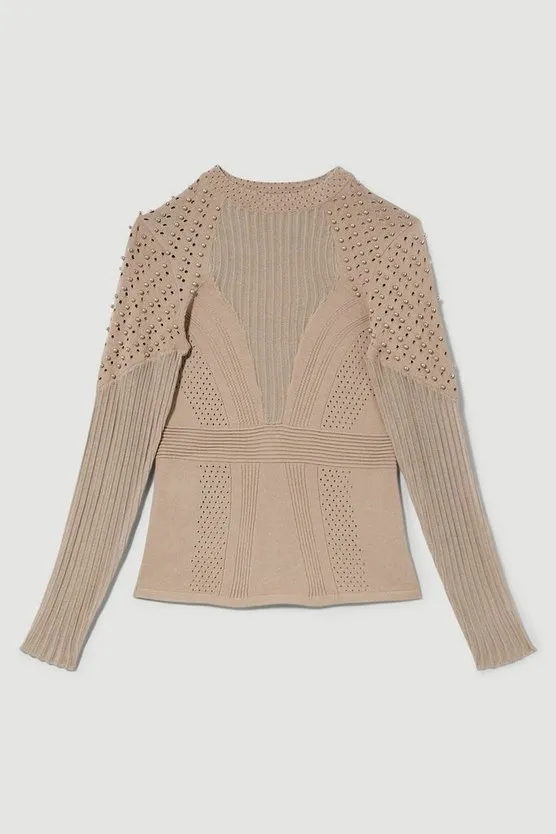 Karen Millen  |Casual Style Rib Studded Street Style Long Sleeves Plain