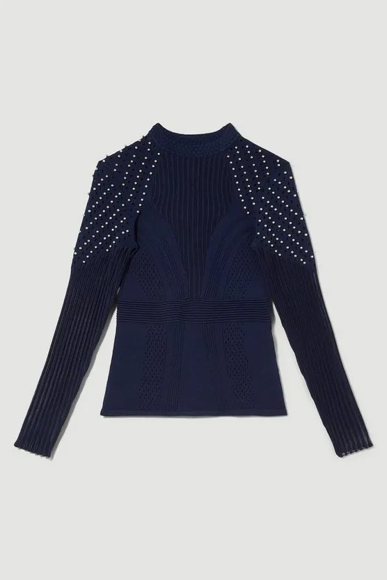 Karen Millen  |Casual Style Rib Studded Street Style Long Sleeves Plain