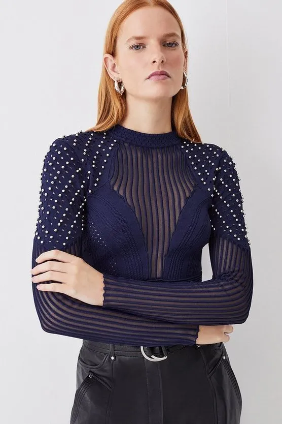 Karen Millen  |Casual Style Rib Studded Street Style Long Sleeves Plain