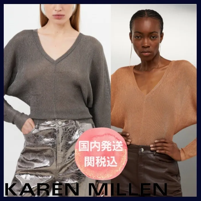 Karen Millen  |Casual Style V-Neck Long Sleeves Plain Elegant Style