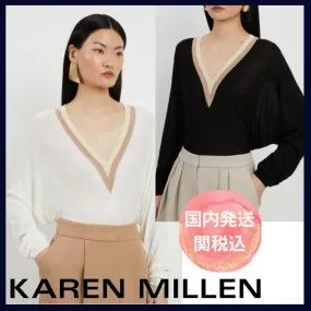 Karen Millen  |Casual Style V-Neck Long Sleeves Plain Party Style