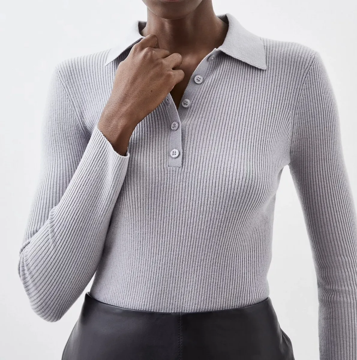 Karen Millen  |Casual Style Wool Rib Street Style Long Sleeves Plain