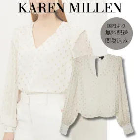 Karen Millen  |Dots Casual Style Blended Fabrics Long Sleeves Party Style