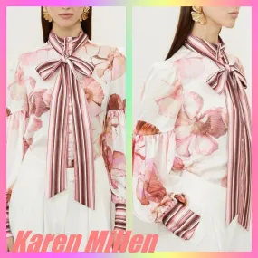 Karen Millen  |Flower Patterns Long Sleeves Party Style Elegant Style