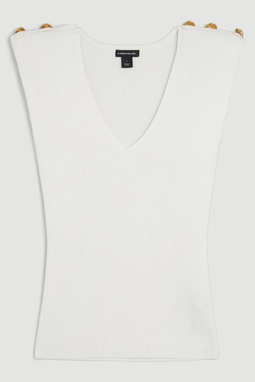 Karen Millen  |Nylon Rib Sleeveless V-Neck Long Sleeve T-shirt